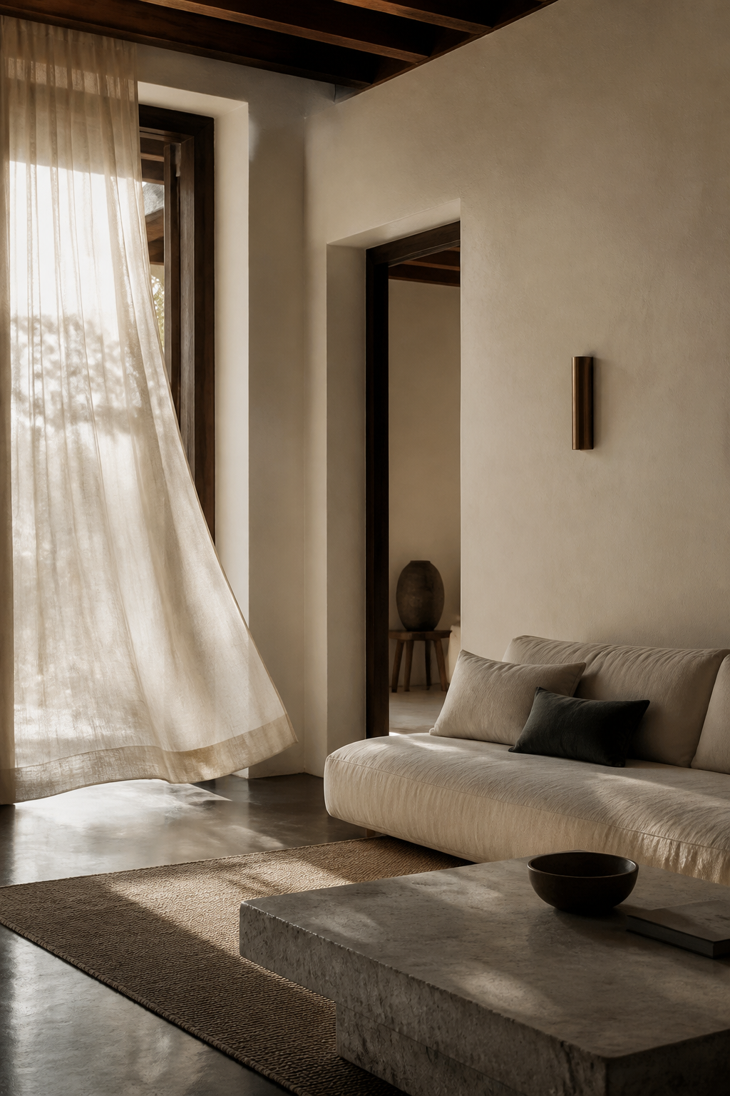 A serene, naturally lit interior shaped by soft mountain air
